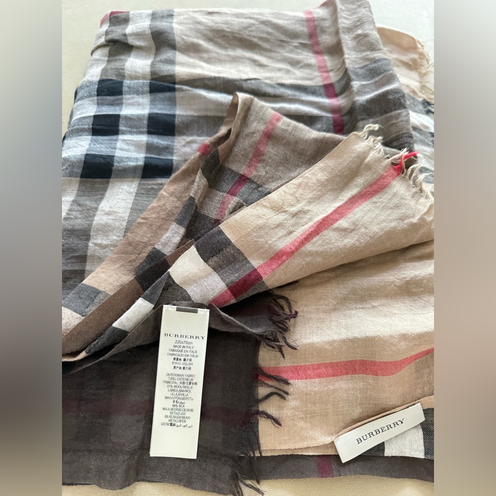 Burberry Lightweight Giant Check Wool & Silk Scarf